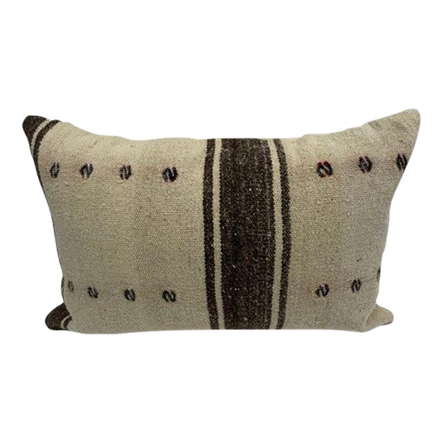 Turkish Hemp Pillow Cushion Natural Beige Brown Pillow Cushion Cover 16" x 24" For Sale