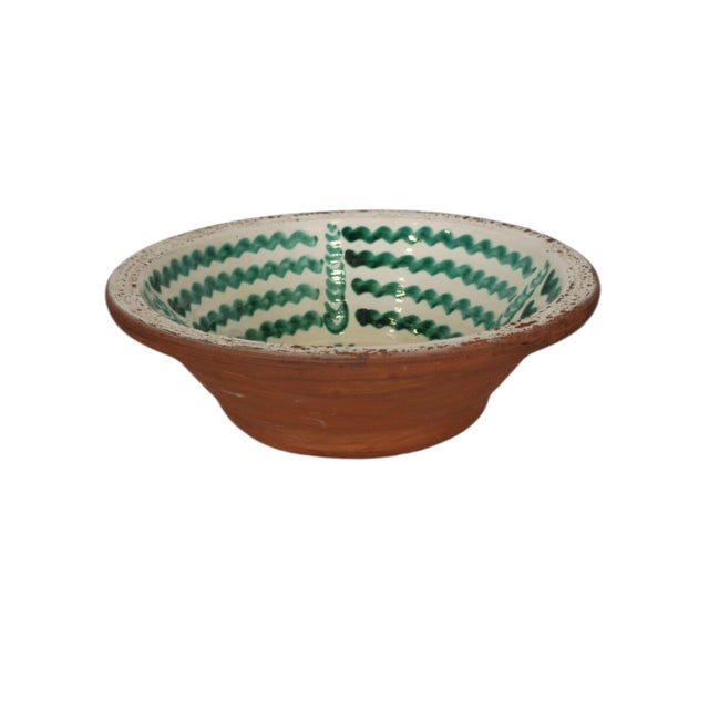 Spanish Ceramic Bowl with Green Bird Motif and Glazed Inside, 1980s For Sale - Image 4 of 7