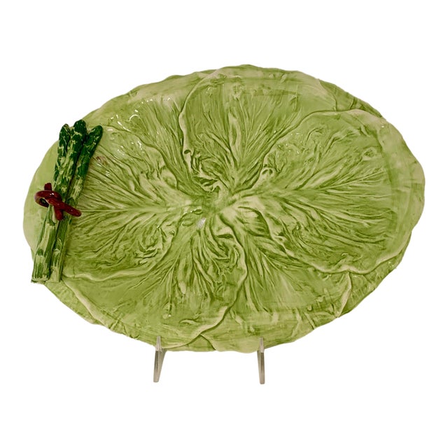 Vintage Italian Cabbage Leaf Asparagus Platter For Sale