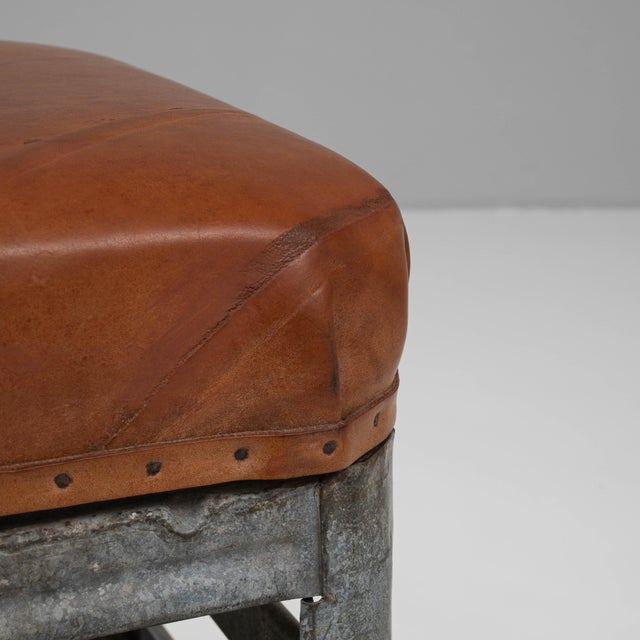 20th Century Czechia Metal Stool With Leather Seat For Sale - Image 13 of 18