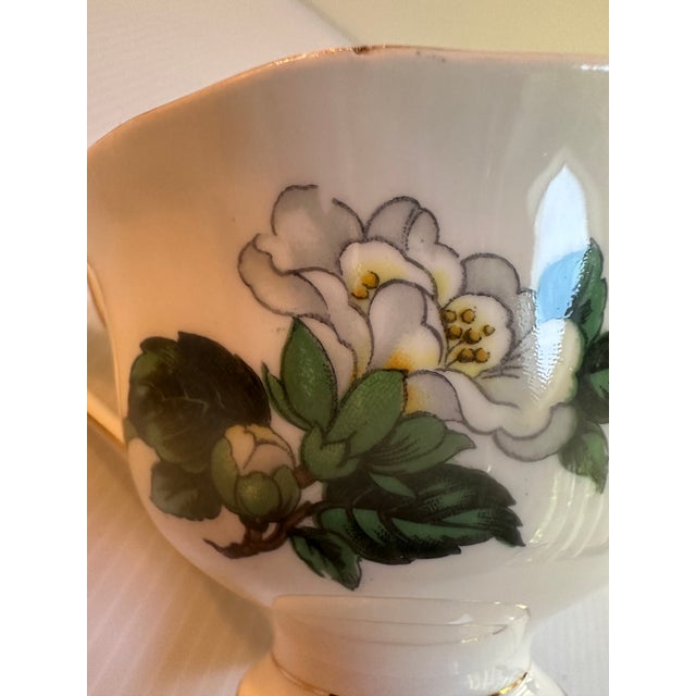 Vintage Royal Albert England "Lady CLARE"Sign A.Wagg Teacup and Saucer Set White Gardenia Green Leaves For Sale - Image 11 of 18