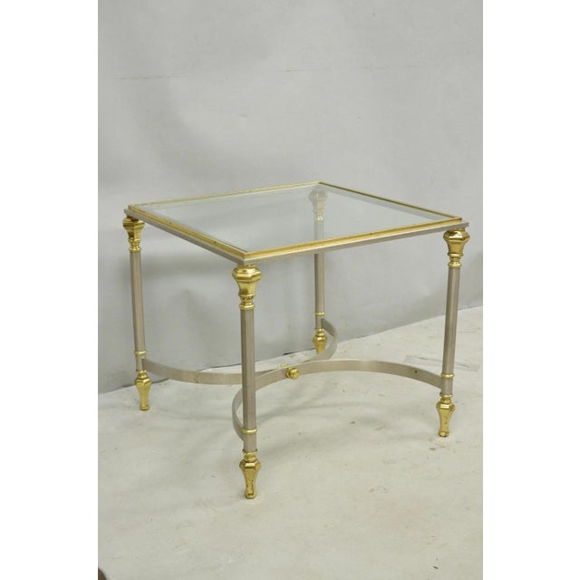 Vintage French Directoire Maison Jansen Style Steel Brass Low Square Side Table For Sale In Philadelphia - Image 6 of 17