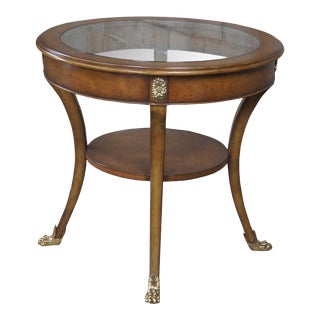 Mid 20th Century Maitland Smith French Empire Walnut Burl & Glass Claw Foot Gueridon Side Table For Sale