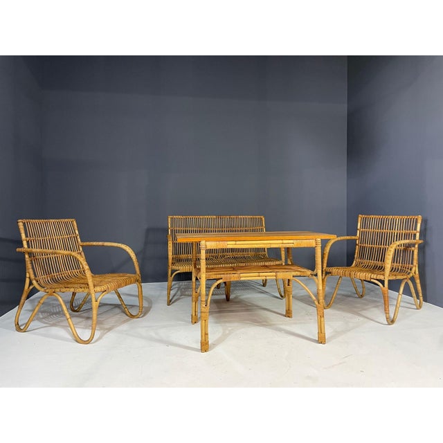 1930s Art Deco Rattan Seating Set, Central Europe, 1930s1940s, Set of 4 For Sale - Image 5 of 17