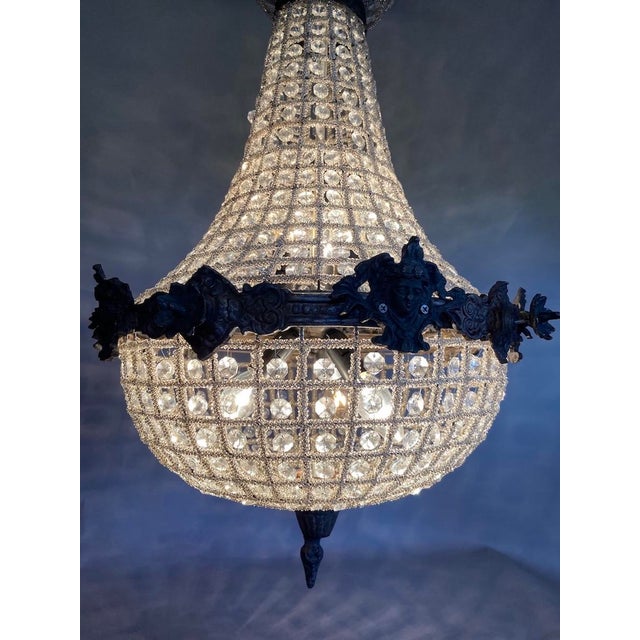 1970s French Louis XVI Charcoal Bronze Crystal Chandelier For Sale - Image 11 of 18