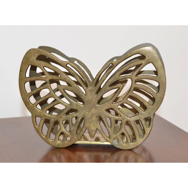 Hollywood Regency Handcrafted Brass Butterfly Napkin Holder Table / Serveware For Sale - Image 13 of 13