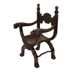 Antique American Robert Mitchell Carved Chinoiserie Savonarola Dragon Chair 1900
