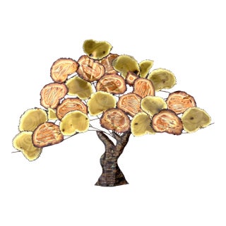 Vintage Torch Cut Brass and Copper Tree Wall Sculpture For Sale