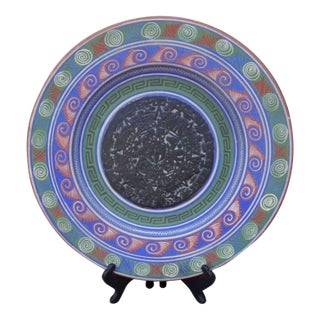 Mayan Calendar Mexican Pottery Decorative Plate, Circa 1940 For Sale
