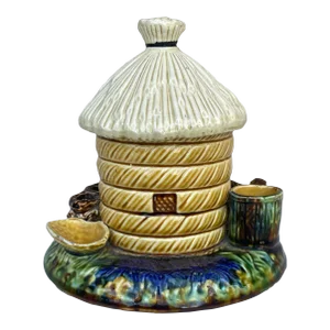 19th Century French Majolica Beehive Tobacco Jar