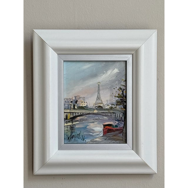Late 20th Century Impressionist Paris Cityscape, Eiffel Tower From the Seine -- Oil on Canvas For Sale In Baltimore - Image 6 of 14