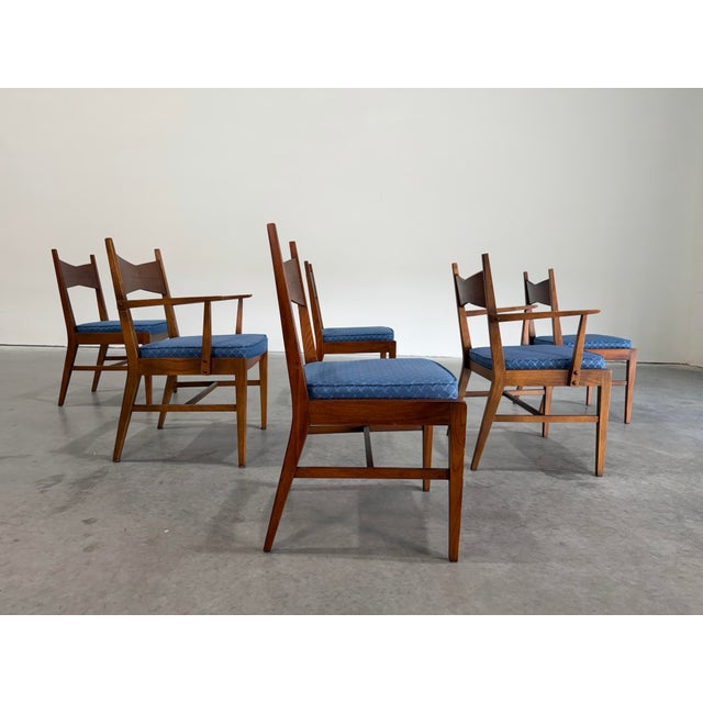 Mid-Century Modern Tuxedo Walnut Dining Chairs, Attributed to Lane, Set of 6 For Sale In Tampa - Image 6 of 10
