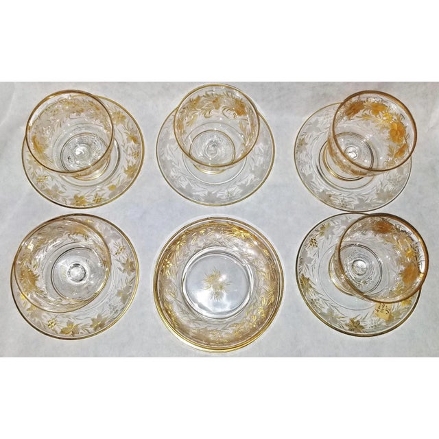 1920s Gilt Etched French Crystal Sherbert Cups Saucers Set- 13 Pieces For Sale In West Palm - Image 6 of 11