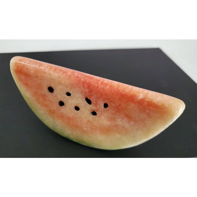 1950s Hand Carved Italian Alabaster Watermelon Fruit Sculpture Paperweight Signed For Sale In Miami - Image 6 of 10