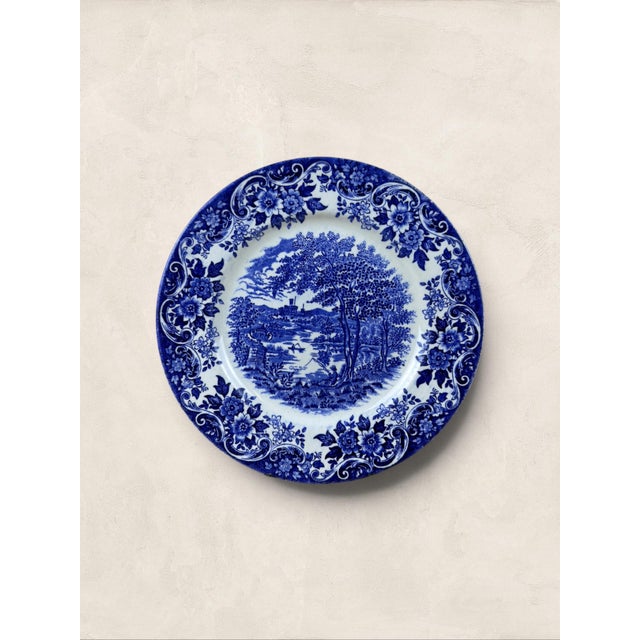A charming set of two vintage blue and white transferware side plates by Churchill England, dating to circa 1997. Each...
