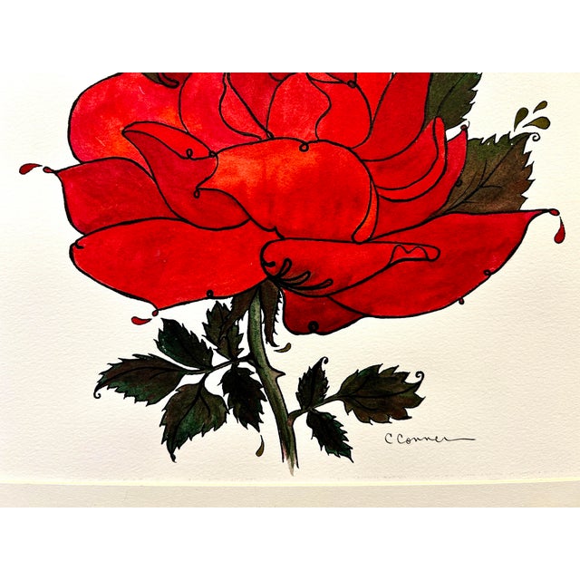 Gothic Original Watercolor “Red Gothic Rose” Ink and Wash Painting For Sale - Image 3 of 8