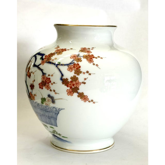 Japanese Fukagawa Vase With Cherry Blossoms For Sale - Image 3 of 15