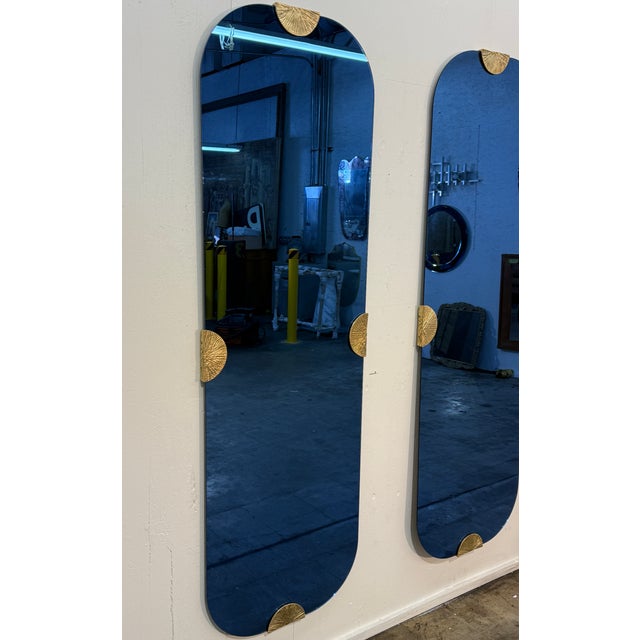 Glass Pair of Blue Glass Wall Mirrors by Angelo Brotto, Italy, 1970s For Sale - Image 7 of 8