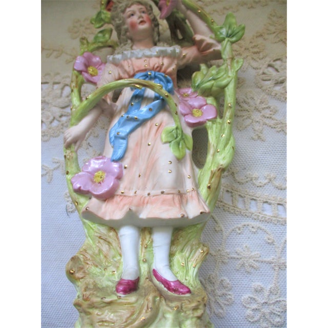 Asparagus Antique Late 19th Century Victorian French Ornate Bisque Figurines Young Maiden & Gentleman Pair For Sale - Image 8 of 12