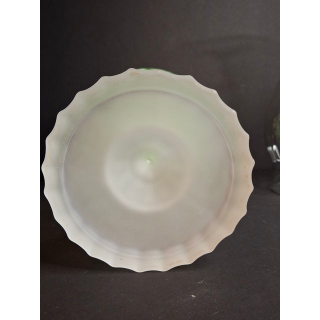 Green Vintage-Style Green Floral Glass Table Lamp With Frosted Female Head Pedestal Base For Sale - Image 8 of 13