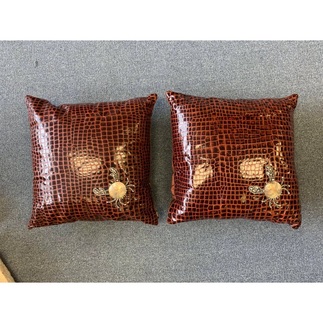 Contemporary Ankasa Faux Crocodile Embellished Pillows - a Pair For Sale - Image 3 of 10