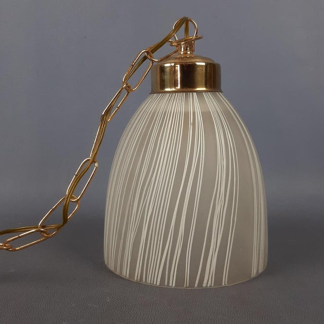 Modern Brass Striped Opaline and Murano Glass Pendant by Murano for Murano, 1960 For Sale - Image 6 of 17