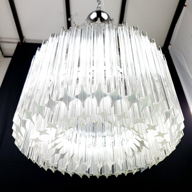 Vintage Round Chandelier with Handmade Murano Glass and Crystal Quadrihedrons, Italy, 1971 For Sale - Image 4 of 18