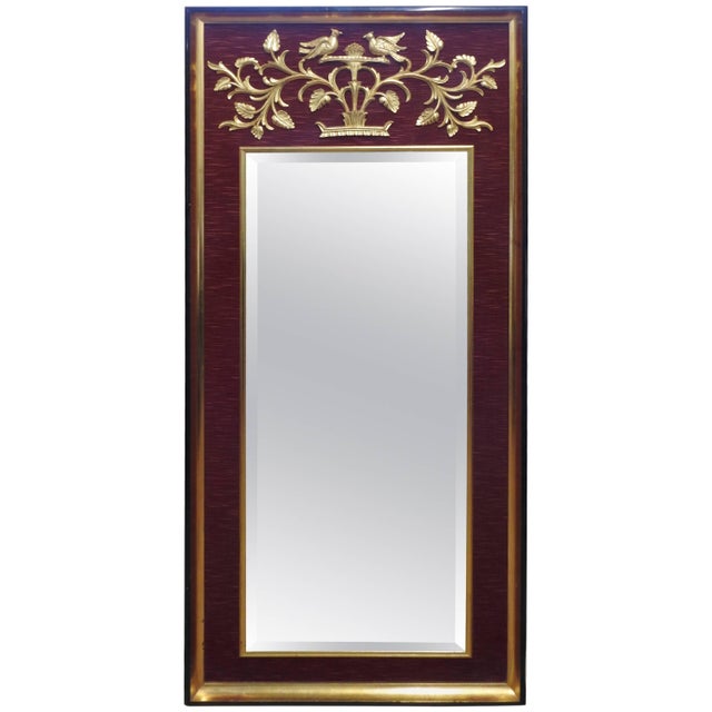 LaBarge Mirrors of Michigan Red Velvet With Gold Gilded Birds Mirror For Sale - Image 10 of 10
