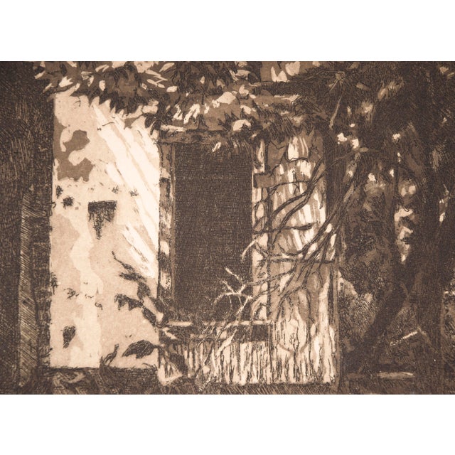 Printmaking Materials "Facade" - Intaglio Etching of a Brick Building With Trees by Ron Blumberg For Sale - Image 7 of 7