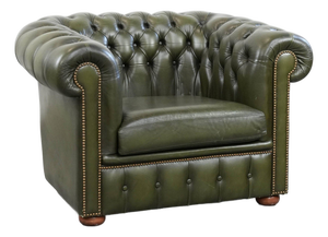 Chesterfield Club Chair in Green Cowhide Leather