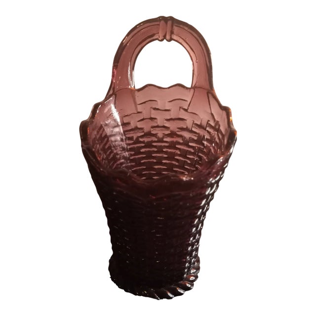 1980s Westmoreland Amethyst Glass Weave Basket Vase For Sale