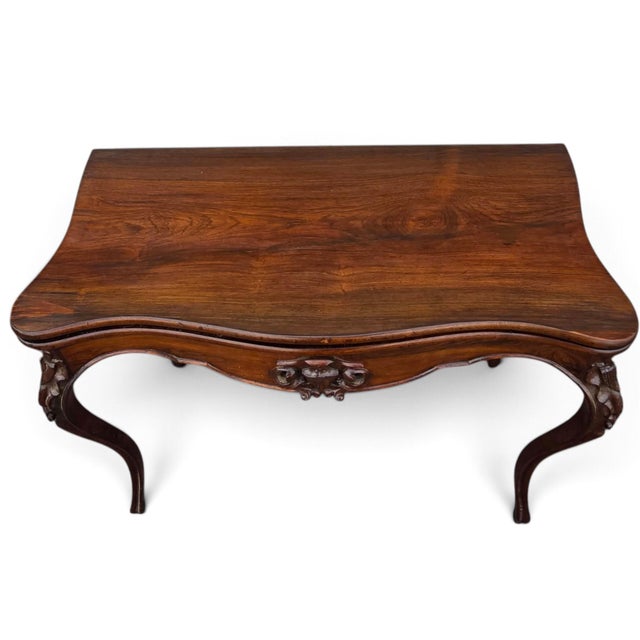 19th Century French Gabriel Legs Rosewood Inside Black Leather Game Table/Console Table. For Sale - Image 13 of 17