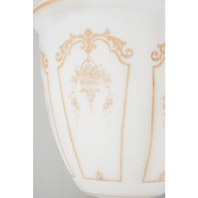 Neoclassical Mid 20th Century Restored Neoclassical Stenciled Milk Glass Pendant Light For Sale - Image 3 of 10