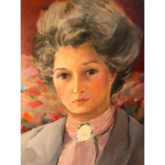 Wood Large Square Impasto Portrait of a Woman For Sale - Image 7 of 12