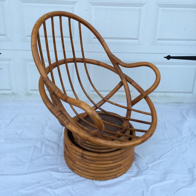 Vintage Bamboo Cocoon Swivel Chair | Chairish