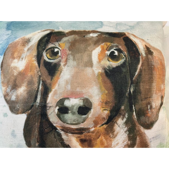 16" Square Pillow Decorated With an Adorable Doxie /Dachshund Dog Portrait - Made in the U K For Sale - Image 4 of 10