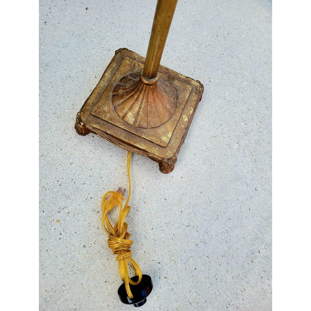 Vintage Fortuny Style Red Tassel Bridge Arm Faux Leather Gold Leaf Floor Lamp For Sale - Image 10 of 11