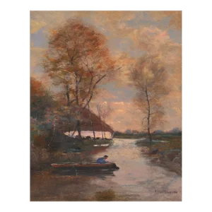 'Evening Fishing' by Arthur Dawson, Sunset River Landscape, Chicago Society of Artists, New York
