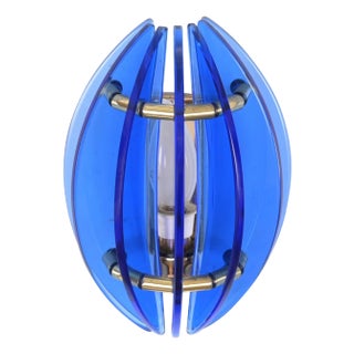 Brass and Blue Murano Glass Wall Sconce attributed to Galvorame, Italy, 1970s For Sale
