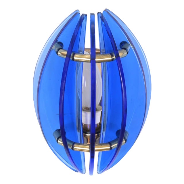 Brass and Blue Murano Glass Wall Sconce attributed to Galvorame, Italy, 1970s For Sale