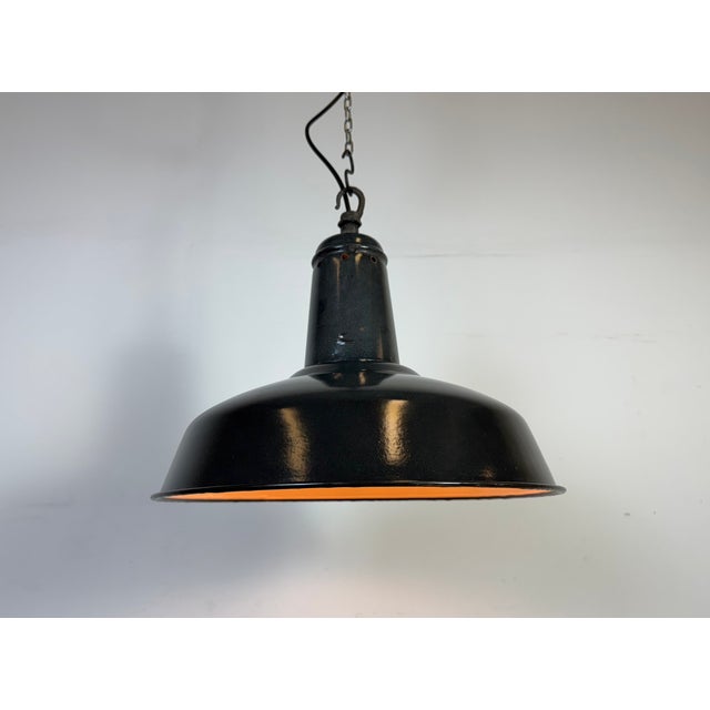 Industrial French Dark Grey Enamel Factory Pendant Lamp, 1960s For Sale - Image 12 of 17
