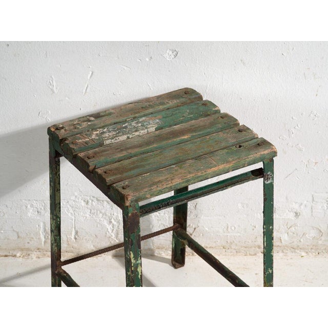 Antique Industrial Stool in Pine Wood and Iron, Central Europe, 1950 For Sale - Image 3 of 7