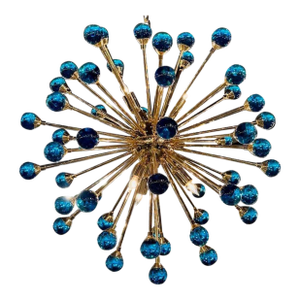 Modern Electric Blue and Brass Murano Glass Chandelier