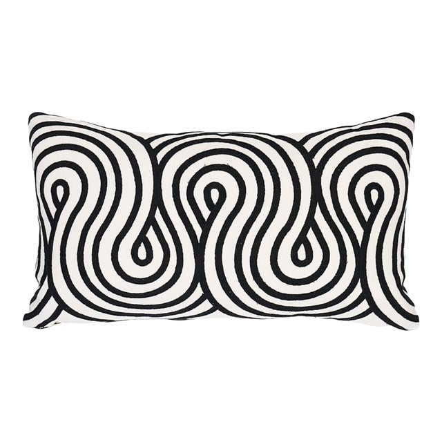 Schumacher Giraldi Embroidery Lumbar Pillow in Black For Sale