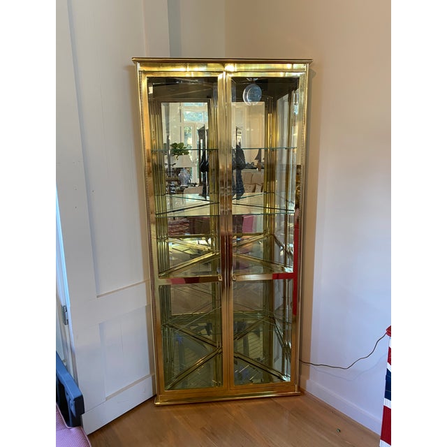 Brass Mirrored Corner Vitrine Display Cabinet Chairish