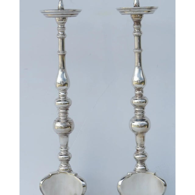 19th Century European Bronze Silver Plated Pricket Sticks Ball feet - A Pair For Sale In Denver - Image 6 of 13
