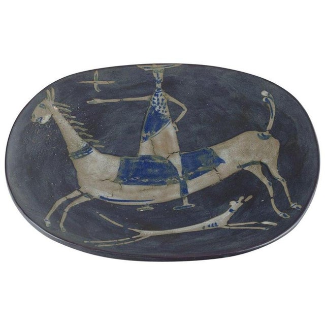 Blue Large Swedish Ceramic Dish with Motif of Don Quixote by Åke Holm, 1960s For Sale - Image 8 of 8