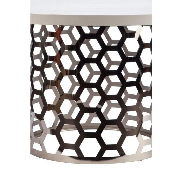 Wood Round Silver Dining Set with Black and White Chairs - Set of 7 For Sale - Image 7 of 7