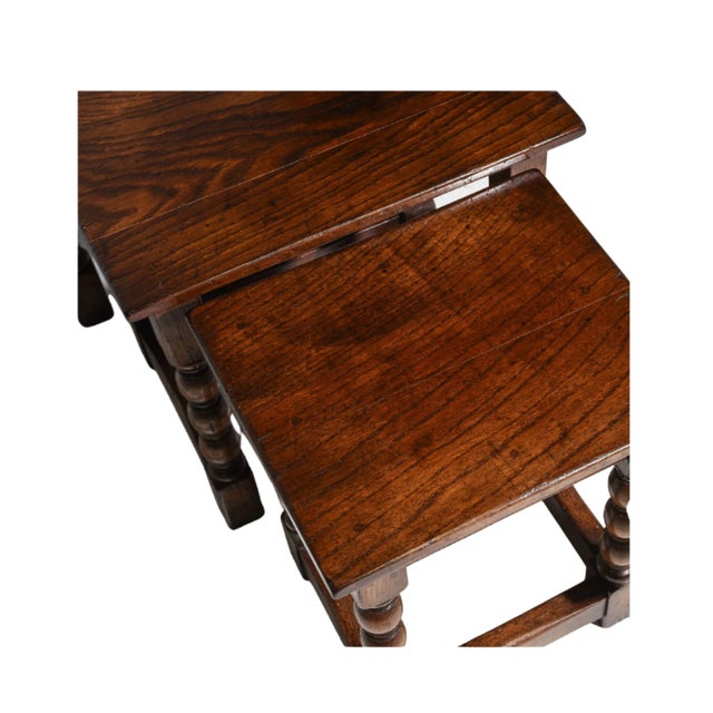 Mid-Century Modern Antique British Oak Nest of Three Tables, Early 20th Century For Sale - Image 3 of 3