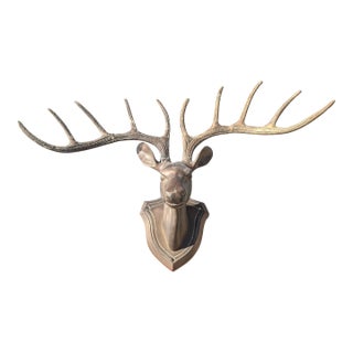 Vintage Bronzed 10 Point Deer Head Mount Sculpture For Sale